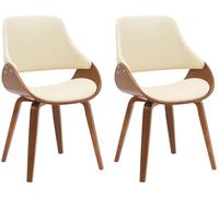 CLP Sillas Comedor Juego de 2 Vangale, con reposabrazos y Respaldo, Acolchadas, Base de Madera Curvada Color Nogal, Color:Nuez/Crema, Material:Cuero Sintetico