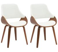 CLP Sillas Comedor Juego de 2 Vangale, con reposabrazos y Respaldo, Acolchadas, Base de Madera Curvada Color Nogal, Color:Nuez/Blanco, Material:Cuero Sintetico