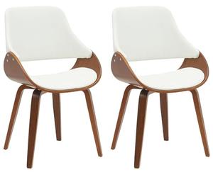 CLP Sillas Comedor Juego de 2 Vangale, con reposabrazos y Respaldo, Acolchadas, Base de Madera Curvada Color Nogal, Color:Nuez/Blanco, Material:Cuero Sintetico