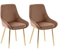 CLP Sillas de Comedor Juego de 2 Elmira, Acolchadas con reposabrazos, Estructura de Metal Resistente, tapizado de Terciopelo fácil de Limpiar, Color:marrón, Material del Soporte:Oro metálico