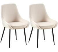 CLP Sillas de Comedor Juego de 2 Elmira, Acolchadas con reposabrazos, Estructura de Metal Resistente, tapizado de Terciopelo fácil de Limpiar Color:Crema;Material del Soporte:Negro Mate Metal