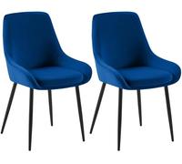 CLP Sillas de Comedor Juego de 2 Elmira, Acolchadas con reposabrazos, Estructura de Metal Resistente, tapizado de Terciopelo fácil de Limpiar, Color:Azul Oscuro, Material del Soporte:Negro Mate Metal