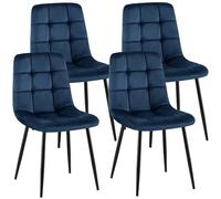 CLP Juego de 4 sillas de Comedor Antibes I Sillas de Cocina tapizadas con Fundas de Terciopelo I con Protectores de Suelo, Color:Azul Oscuro