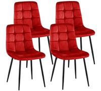 CLP Sillas de Comedor Juego de 4 tapizadas Antibes, sillas de Cocina con Terciopelo, Respaldo y Patas de Metal Negro Color:Rojo