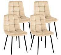 CLP Sillas de Comedor Juego de 4 tapizadas Antibes, sillas de Cocina con Terciopelo, Respaldo y Patas de Metal Negro, hasta 150 kg Color:Crema