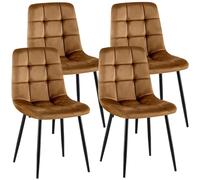 CLP Sillas de Comedor Juego de 4 tapizadas Antibes, sillas de Cocina con Terciopelo, Respaldo y Patas de Metal Negro Color:marrón