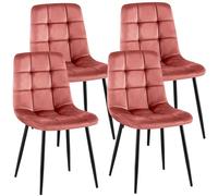 CLP Sillas de Comedor Juego de 4 tapizadas Antibes, sillas de Cocina con Terciopelo, Respaldo y Patas de Metal Negro, hasta 150 kg Color:Rosa