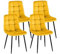 CLP Sillas de Comedor Juego de 4 tapizadas Antibes, sillas de Cocina con Terciopelo, Respaldo y Patas de Metal Negro Color:Amarillo