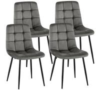 CLP Sillas de Comedor Juego de 4 tapizadas Antibes, sillas de Cocina con Terciopelo, Respaldo y Patas de Metal Negro Color:Gris Oscuro