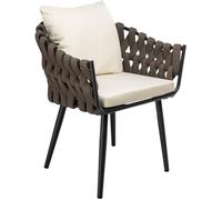 CLP Sillón de jardín Naxos de Cuerda Color Topo con reposabrazos Silla para balcón terraza jardín soporta hasta 150 kg | Color Crema