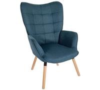 CLP Sillón Garding Tapizado En Tela con Patas De Madera I Silla Relax con Reposabrazos & Respaldo Alto, Color:Azul