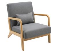 CLP Sillón Hibbing en Tela con cojín I Silla de Descanso con Base & reposabrazos de Madera I Butaca alcochada nórdica con Respaldo Color:Gris Claro