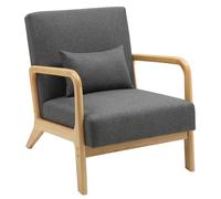 CLP Sillón Hibbing en Tela con cojín I Silla de Descanso con Base & reposabrazos de Madera I Butaca alcochada nórdica con Respaldo, Color:Gris Oscuro