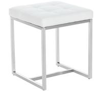 CLP Taburete bajo Barci símil cuero — asiento 48 cm, base acero inoxidable, cuadrado — Blanco