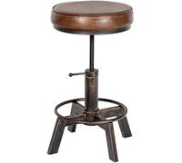 CLP Taburete Destin con Asiento Redondo Acolchado En Polipiel I Silla De Altura Ajustable con Base Metálica Color Bronce