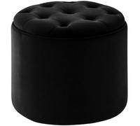 Puff De Almacenaje Redondo Pantin I Otomana De Salón Tapizada En Terciopelo I Taburete Reposapiés De Almacenamiento I Color:, Color:Negro