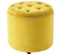 CLP Taburete Redondo con almacenaje Pantin, reposapiés Acolchado Terciopelo, diseño Chesterfield para Sala y Dormitorio | Color Amarillo