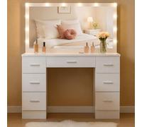CLP Tocador con luz y Espejo 110x55 cm Ginny, Espejo de Hollywood con luz LED Regulable, 3 Colores de luz, con cajones, Color:Blanco