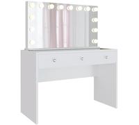CLP Tocador Nettie con Espejo Hollywood | tocador con iluminación LED | con 3 cajones, Tapa de Cristal y Puertos USB, Color:Blanco