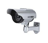Clphendorine Cámara Falsa con energía Solar para Exteriores, cámara de vigilancia CCTV, cámara de Seguridad simulada con luz roja led de grabación y de pivote Ajustable, Ideal para el (Plata)