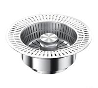 CNANRNANC Colador de fregadero de cocina de acero inoxidable 304, tapón de drenaje 3 en 1 con filtro de malla fina para residuos de alimentos y cabello, color plateado
