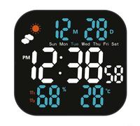 CNANRNANC Reloj de pared digital LCD con pantalla grande, pantalla de temperatura y humedad, alarma dual y brillo ajustable, montaje en pared para casa y oficina (azul)