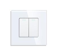 CNBINGO Cambio de Botón Rocker Interruptores con puntos de tela fluorescentes, panel de pared Blanco de cristal moderno, interruptor de luz doble, interruptor de 2 bandas de 2 vía, 10A 250V