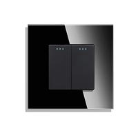 CNBINGO Cambio de Botón Rocker Interruptores con puntos de tela fluorescentes, panel de pared Negro de cristal moderno, interruptor de luz doble, interruptor de 2 bandas de 2 vía, 10A 250V