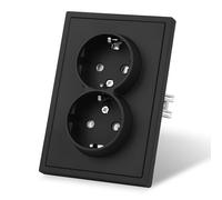 CNBINGO Enchufe doble mate con garras, 80 mm x 118 mm, color negro | Enchufe Schuko doble, enchufe de pared con seguridad para niños, vertical u horizontal, paneles de plástico con tacto de piel