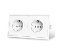 CNBINGO Enchufe mate con garras tensoras, 2 enchufes, color blanco, 80 mm | Enchufe Schuko doble, enchufe de pared con seguridad para niños, vertical u horizontal, paneles de plástico con tacto de piel