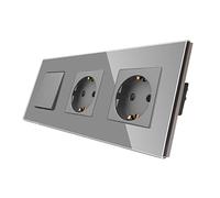 CNBINGO Solecke Doble con interruptor de luz, con placa de vidrio, moderno interruptor de pared Gris de vidrio cristalino, con material fluorescente, interruptor de 1 bandas de 1 vía, 10A 250V