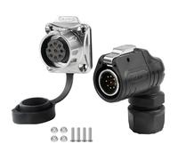 CNLINKO LP20 90° Conector Impermeable IP68 de 9 Pines, Conexión Rápida Enchufe Macho en ángulo Recto, Toma con Brida de 4 Orificios, Conector Circular para Equipos Industriales de Uso en Exteriores