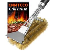 CNMTCCO Cepillo para barbacoa de latón, 3 en 1, cepillo de latón con cerdas de latón, raspador y mango extralargo, para parrilla de gas, parrilla de carbón vegetal y parrilla eléctrica, limpiador