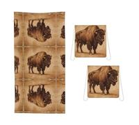 CNTDBU Old Paper Buffalo - Bolsa de toalla plegable 2 en 1, toalla de playa grande con bolsa de cosas, toalla de viaje de microfibra súper absorbente para piscina
