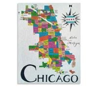 CNTUSRXT Hand Drawn Chicago City Map Poster, Vintage Neighborhood Art Print, Illustrated Wall Decor for Living Room, Home Office, Gift(Framed,08x12inch(20x30cm))