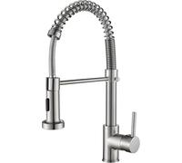 Cobbe Grifo de cocina con muelle con cabezal pulverizador retráctil, 2 modos de pulverización, grifo monomando para fregadero de arco alto (níquel cepillado)