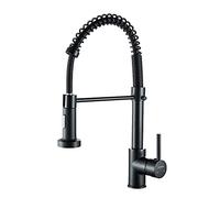 Cobbe Grifo de cocina con pulverizador extraíble, grifo de fregadero de cocina de cuello de cisne de arco alto, grifo mezclador de acero inoxidable de una sola manija (negro)