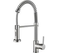 Cobbe Grifo de cocina con resorte con cabezal de pulverización descendente, 2 modos de pulverización, grifo de fregadero monomando con arco elevado (níquel cepillado)
