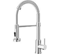 Cobbe Grifo de cocina, llave de alta presión con manguera retráctil, 2 funciones de pulverización, giratorio 360°, mezclador de fregadero, llave de cocina de acero inoxidable