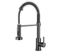 Cobbe Grifo de cocina negro, grifo mezclador de fregadero de cocina con rociador extraíble, palanca de un solo mango, arco alto giratorio 360 con 2 modos de pulverización, accesorios fríos y calientes