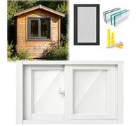 Cobertizo de aluminio energéticamente eficiente, deslizador horizontal de 23 x 22 pulgadas con relleno templado impermeable fácil para sótanos, color blanco h