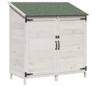 vidaXL. Cobertizo de jardín blanco, 106,5 x 56 x 113,5 cm, fabricado en madera maciza de abeto