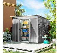 Outsunny Cobertizo de jardín metálico 260×194×200cm paneles frontales 2 puertas corredizas gris