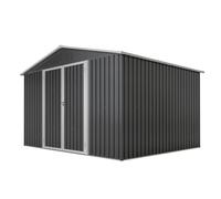 Cobertizo de metal 300 x 252 x 191 cm, caseta de jardín XXL con techo a dos aguas y base de suelo, aprox. 6,9 m², caseta de chapa de acero resistente a la intemperie, resistente al viento hasta 18 m/s