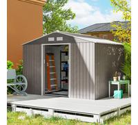 Cobertizo para herramientas Outsunny 4,9 m2, cobertizo de jardín con techo de gable, puerta corredera, Base marrón