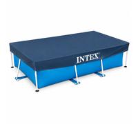 Cobertor para piscina rectangular Intex Frame 220 x 450 cm - Lona resistente exterior con orificios de drenaje, cordón de agarre y voladizo de 20 cm para protección contra hojas, insectos y suciedad