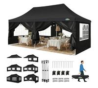 COBIZI Carpa Plegable Gazebo 3x6m con 6 Paredes y 4 Bolsas de Arena, Cenador Robusto Impermeable, Cenador Pabellón de Jardín para Reception, Camping, Fiestas, Exterior, Negro