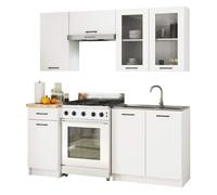 Cocina modular con armarios altos y vitrina akord oliwia 180 cm blanco 7 puertas 1 cajón 180x46x203 cm
