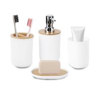 Cocoarm Accesorios de Baño Juego 4 Piezas Soporte Cepillos Dientes Jabonera Dispensador Loción Vaso Enjuague Bucal