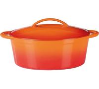 Cocotte de hierro fundido, 33 x 25 cm, ovalada, color naranja, apta para inducción, resistente al horno hasta 240°C